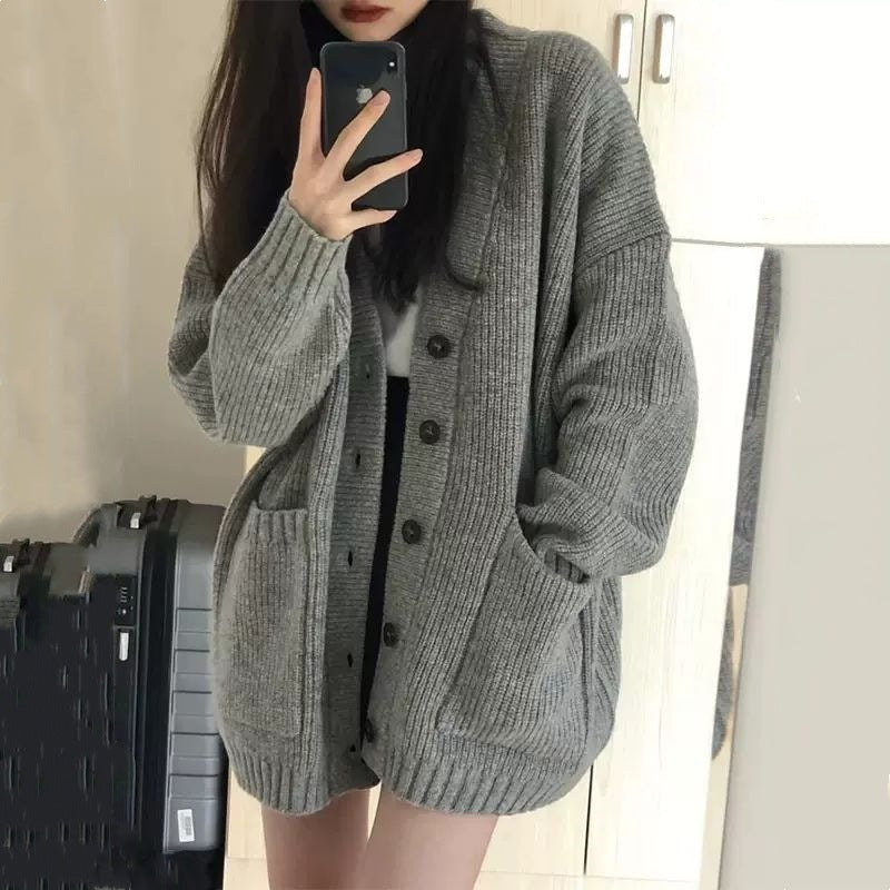 Damen Strickjacke Kuschelig Mit Taschen Knopf Norvielle