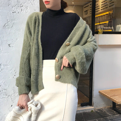 Damen Strickjacke Oversize Große Knöpfe Beige
