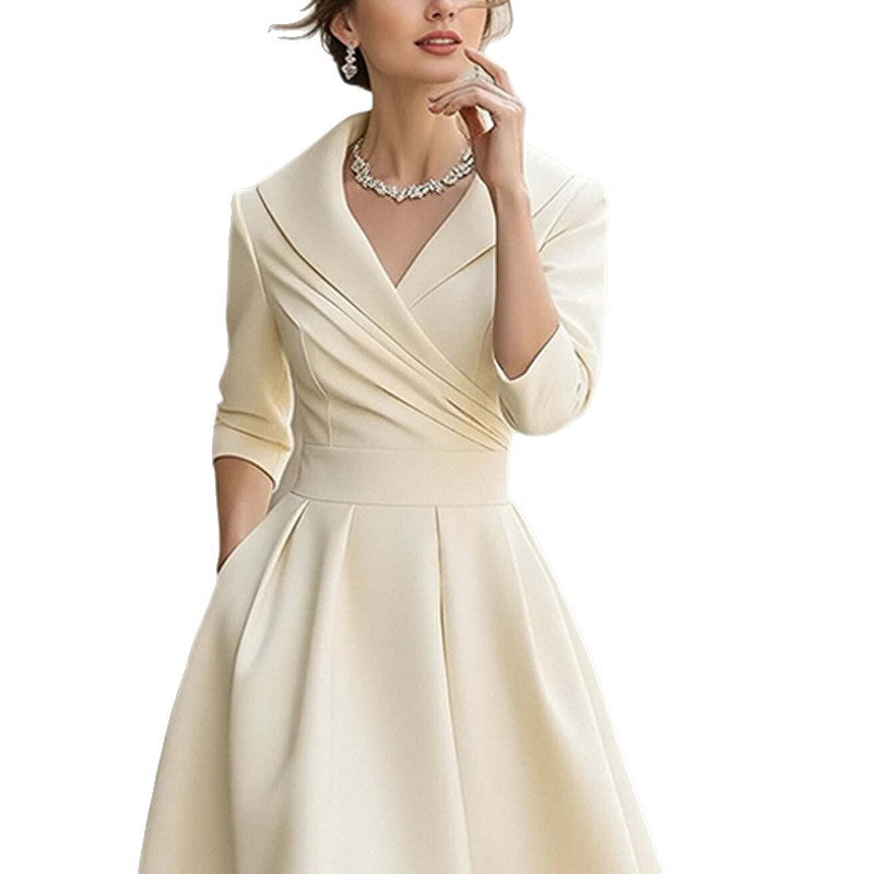 Damen Midikleid Wickelausschnitt Raffung Elegantes Design