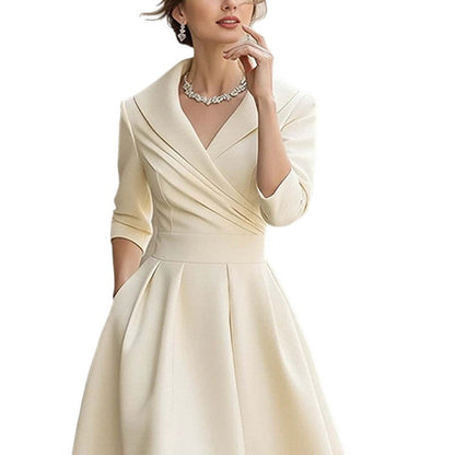 Damen Midikleid Wickelausschnitt Raffung Elegantes Design