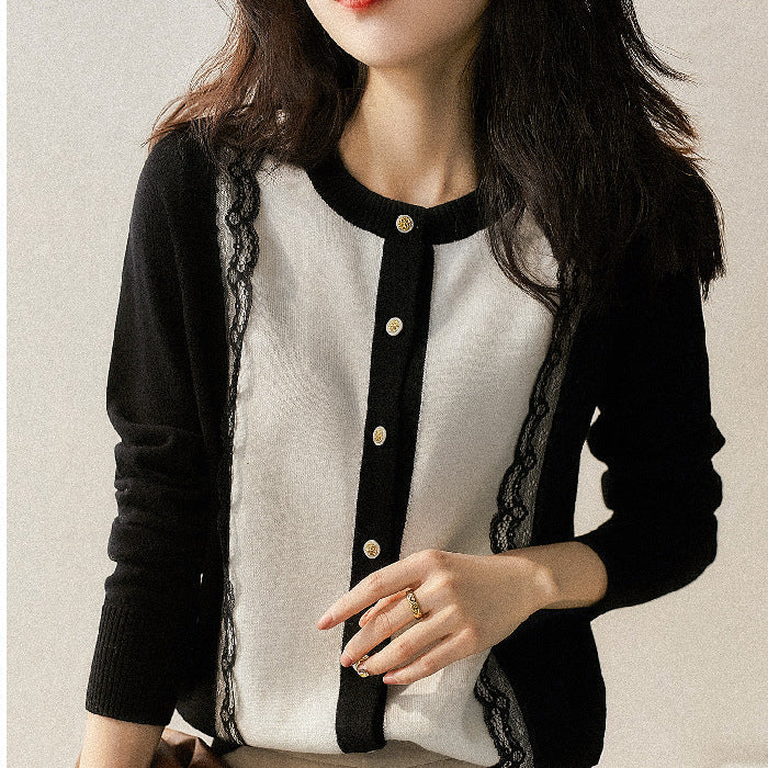 Damen Strickjacke Spitzenbesatz Norvielle