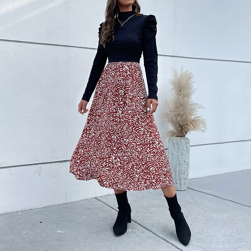 Damen Midikleid Hochgeschlossener Kragen Rüschendesign Schwarz - Norvielle