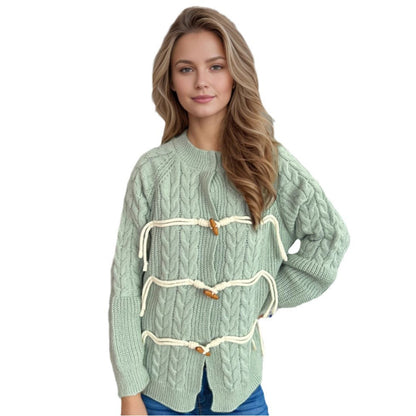 Damen Grobstrickjacke Norvielle mit Kordelzug und Holzknöpfen
