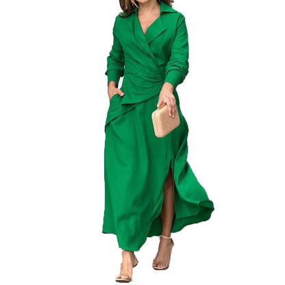 Damen Wickelmaxikleid mit Drapierungen und Seitenschlitz Norvielle