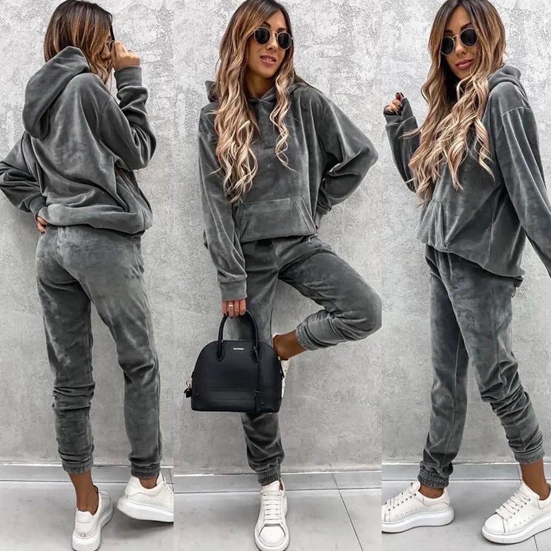 Damen Fleece-Jogginganzug Hochkragen Elastisch Schwarz Norvielle - Norvielle