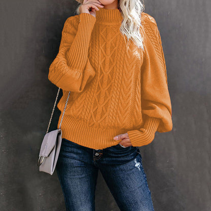 Damen Strickpullover Stehkragen Zopfmuster