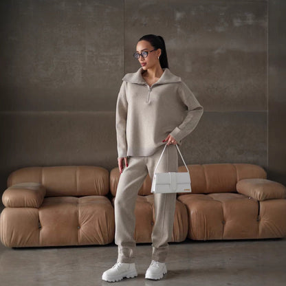 Damen Sweatshirt Jogginghose Set Hochkragen Reißverschluss Norvielle