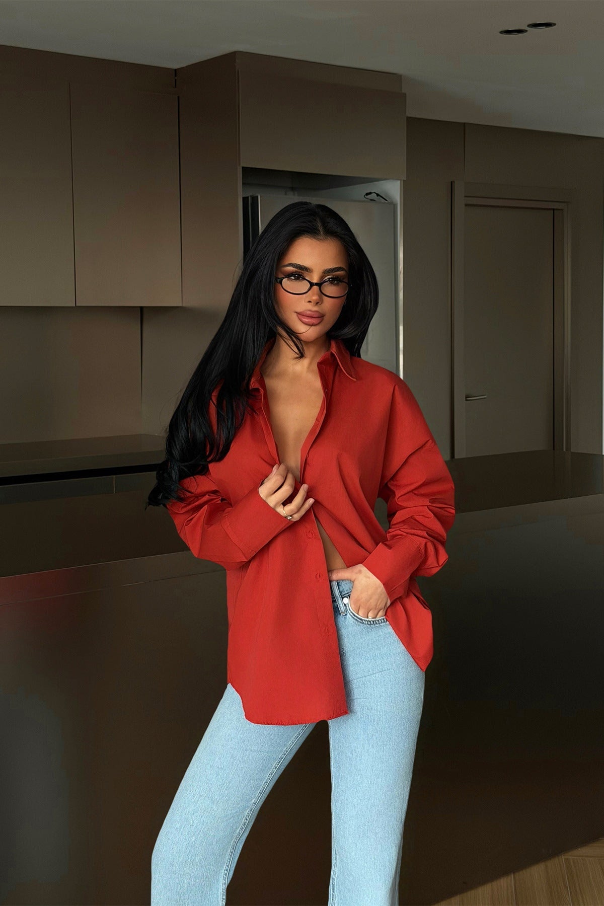 Damen Bluse Knopfleiste Elegantes Design