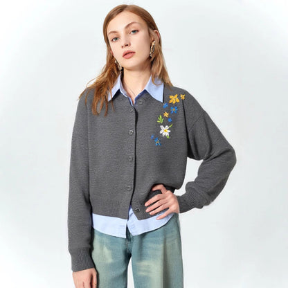 Damen Grobstrickpullover Florales Rückendetail Locker - Norvielle