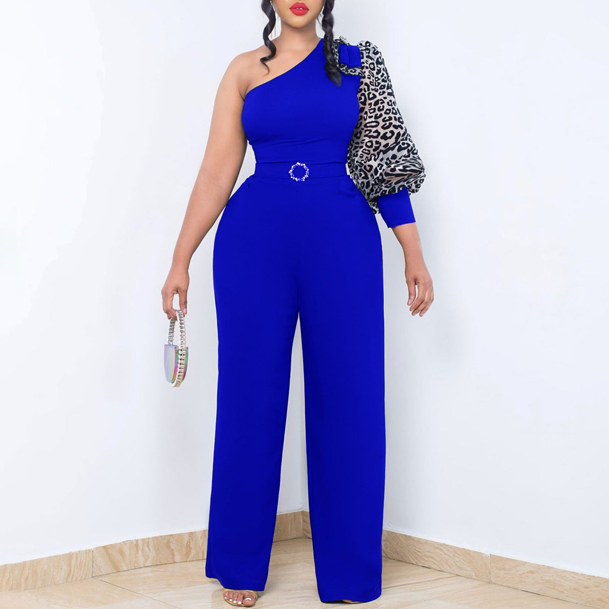 Damen Jumpsuit Asymmetrisch Puffärmel Norvielle Schwarz - Norvielle