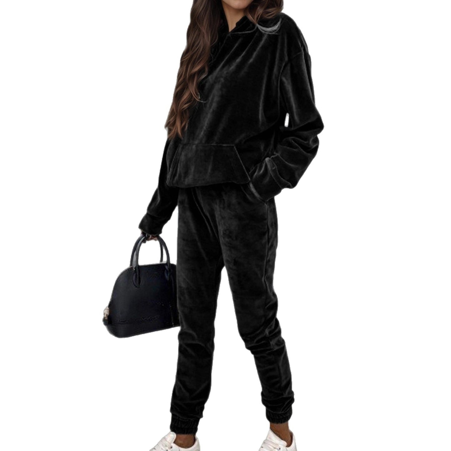 Damen Sportliches Fleece-Set mit Hoodie und elastischem Bund