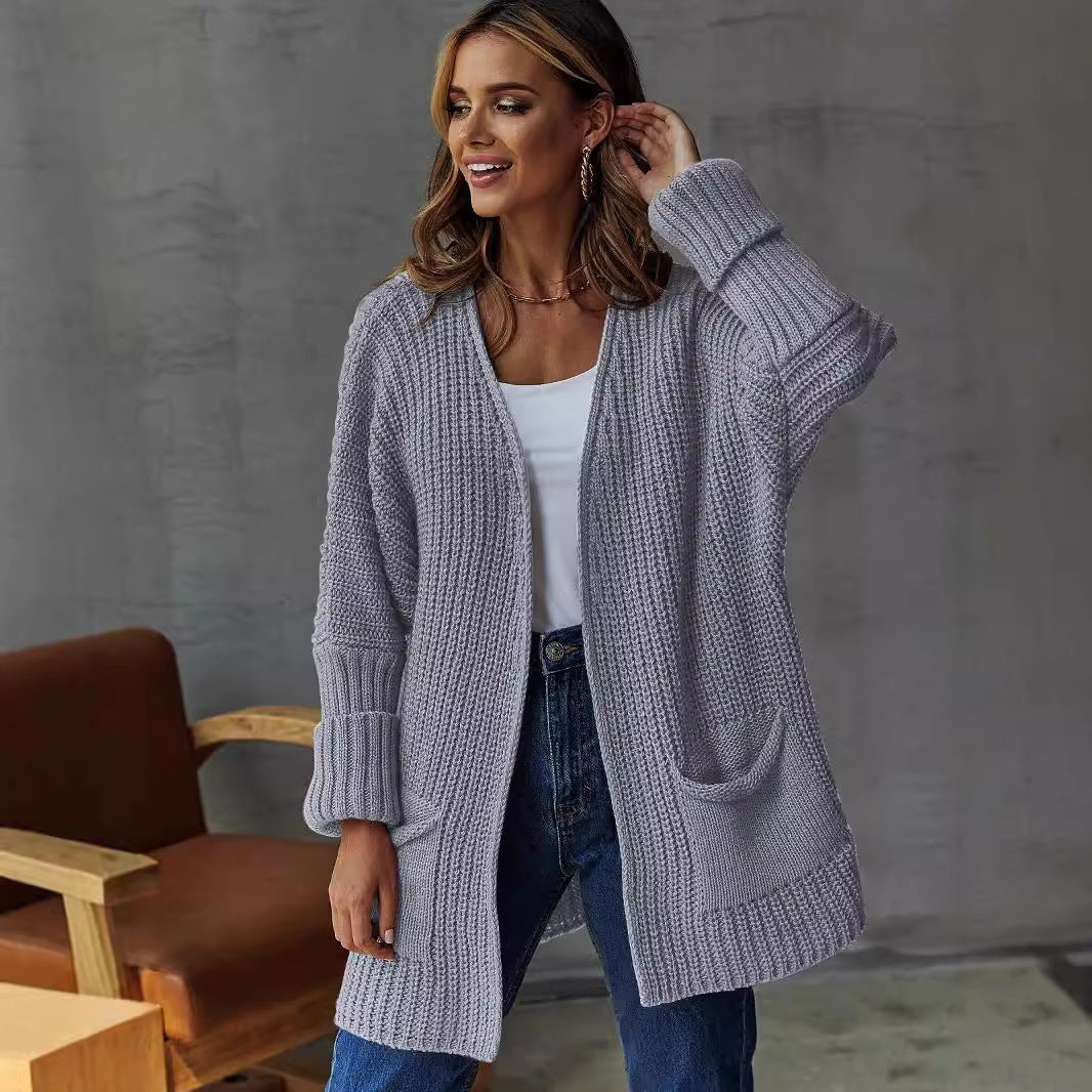 Damen Strickjacke Offene Front Große Taschen Norvielle
