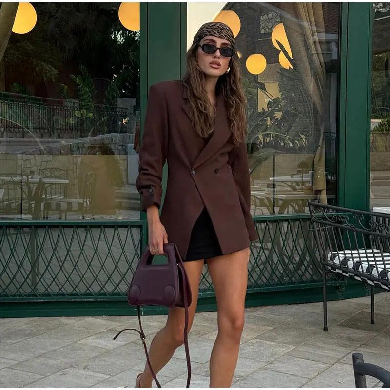 Damen Oversized Blazer Doppelter Knopf Norvielle Beige - Norvielle