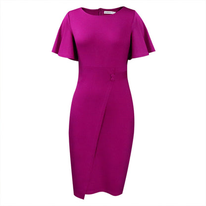 Damen Kleid Figurbetonung Flügelärmel Asymmetrisch