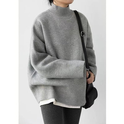 Damen Rollkragenpullover Grobgestrickt Weite Passform Beige