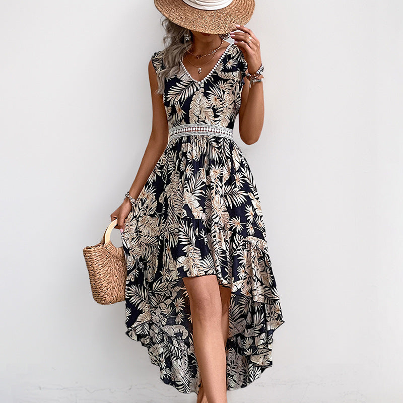 Damen Maxi-Kleid Florales Design Rüschensaum