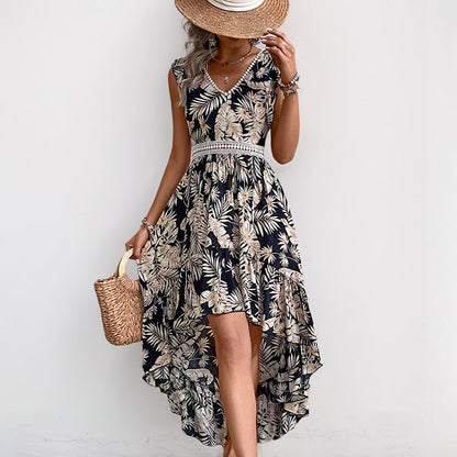 Damen Maxi-Kleid Florales Design Rüschensaum