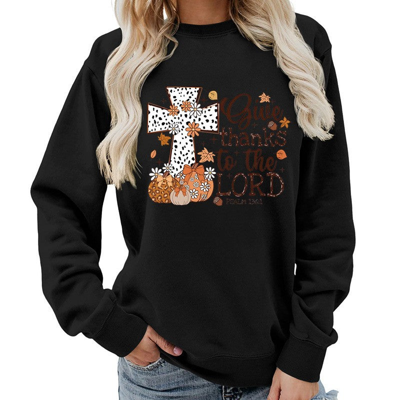 Damen Sweatshirt mit Kreuz-Aufdruck Herbstlich