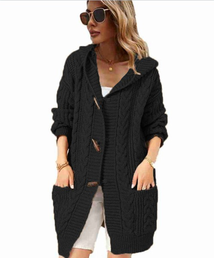 Damen Grobstrick-Cardigan mit Kapuze und Taschen Norvielle