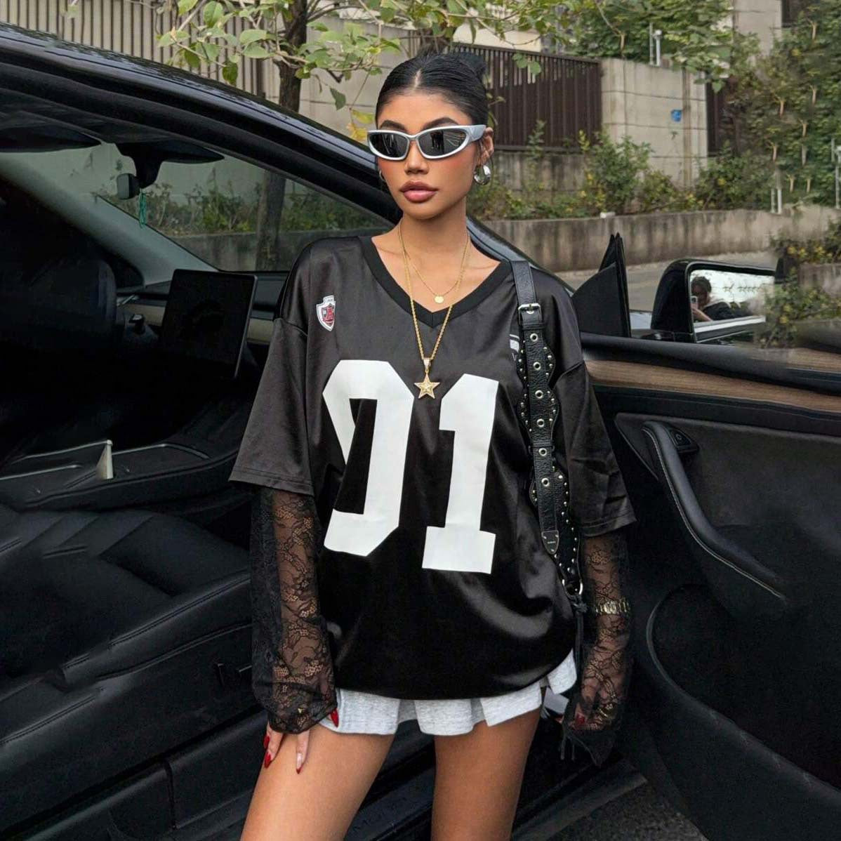 Damen Oversized Sport-T-Shirt Netzarmdesign