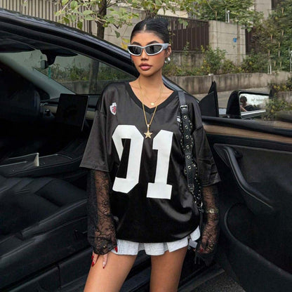 Damen Oversized Sport-T-Shirt Netzarmdesign