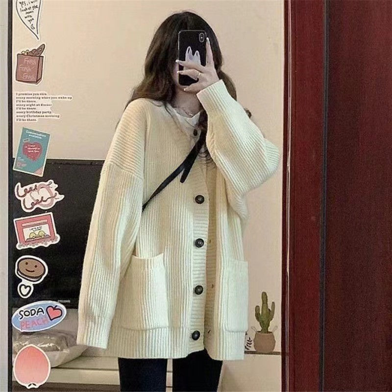 Damen Strickcardigan Elegantes Design Offene Taschen Beige