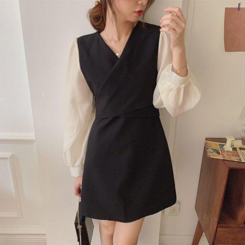 Damen Kleid Puffärmel Elegante Taillierung