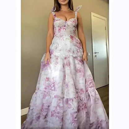 Damen Maxikleid mit Floralmuster und Rüschenträgern Norvielle