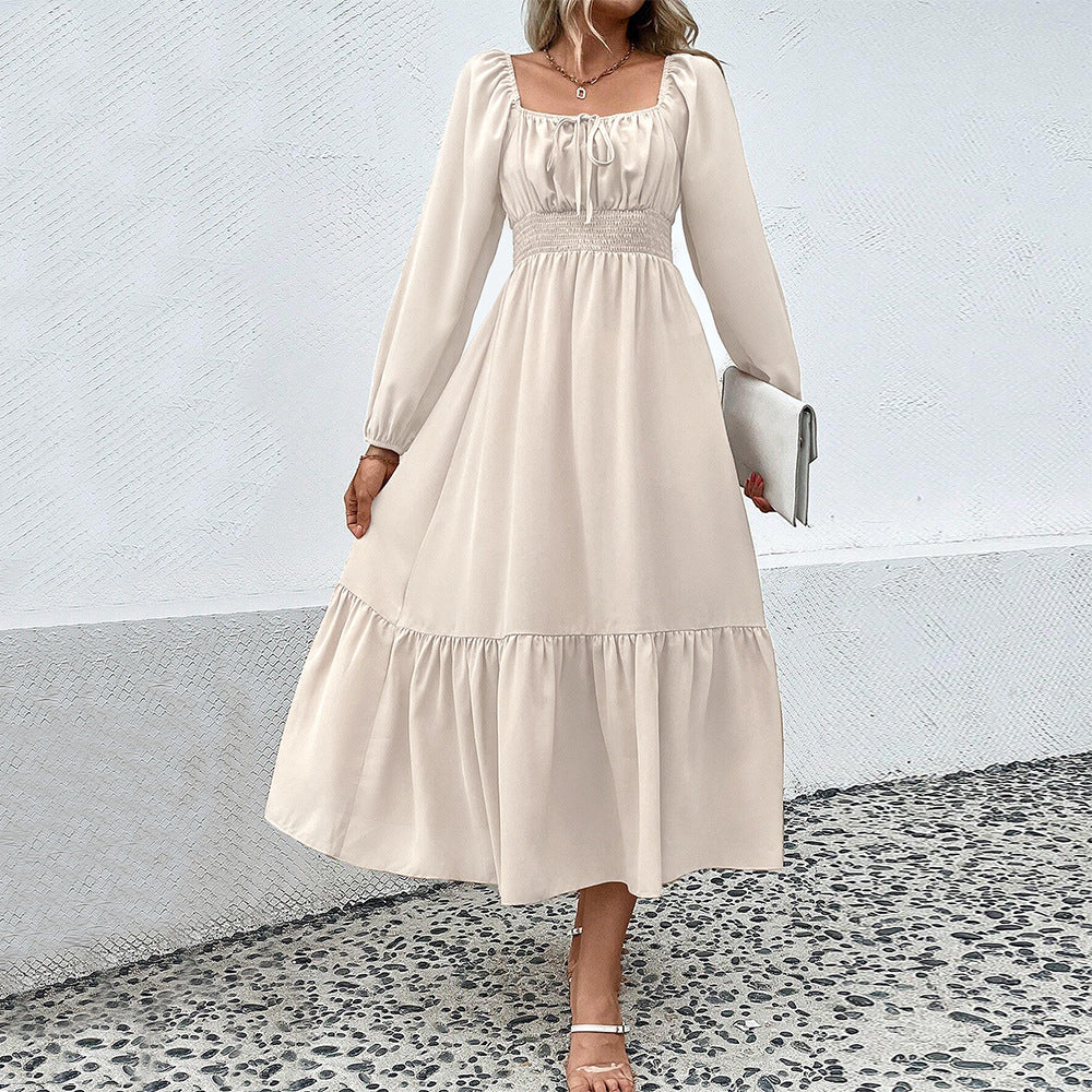 Damen Midi-Kleid Tailliert Rüschen Elegant