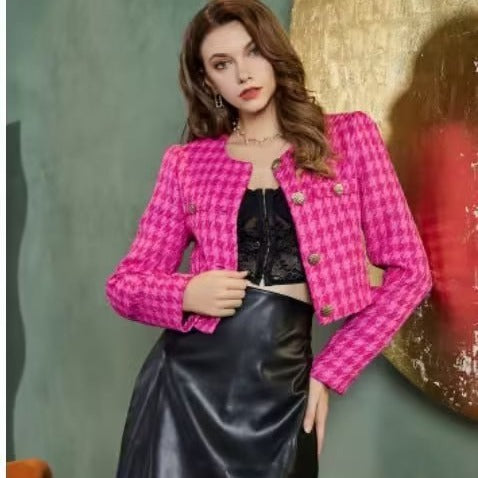 Damen Bouclé-Jacke Kurz Karomuster Elegant Norvielle - Norvielle