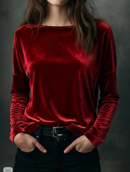 Damen Velours Longsleeve Leicht Norvielle