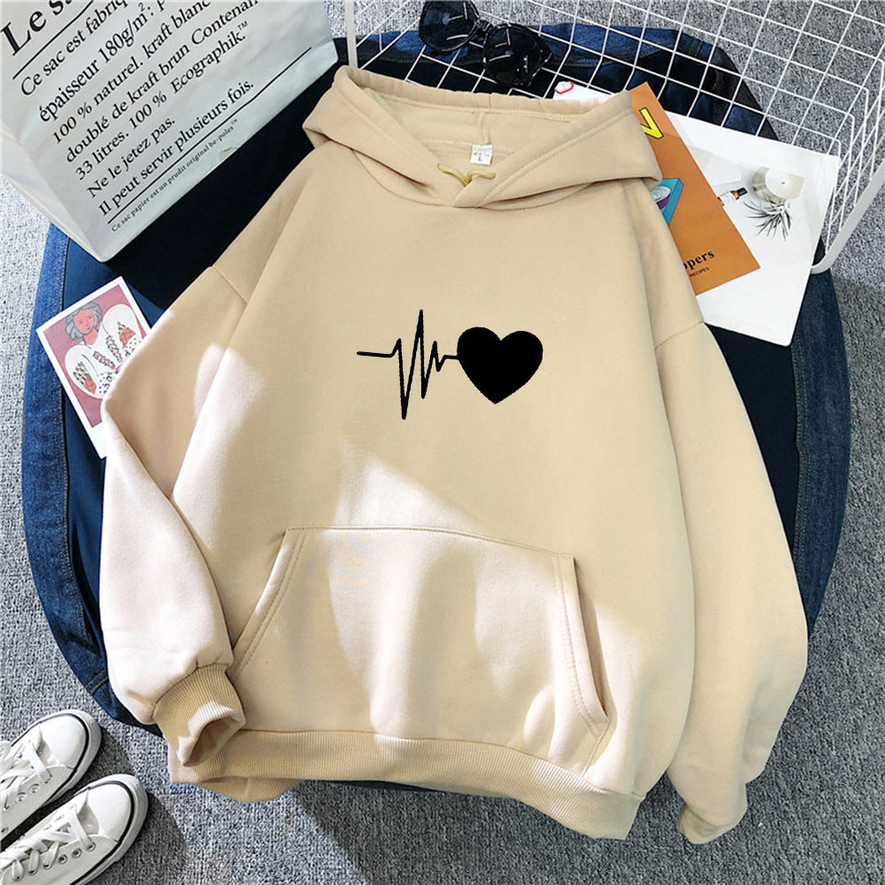 Damen Kapuzenpullover Herzschlagmotiv Norvielle