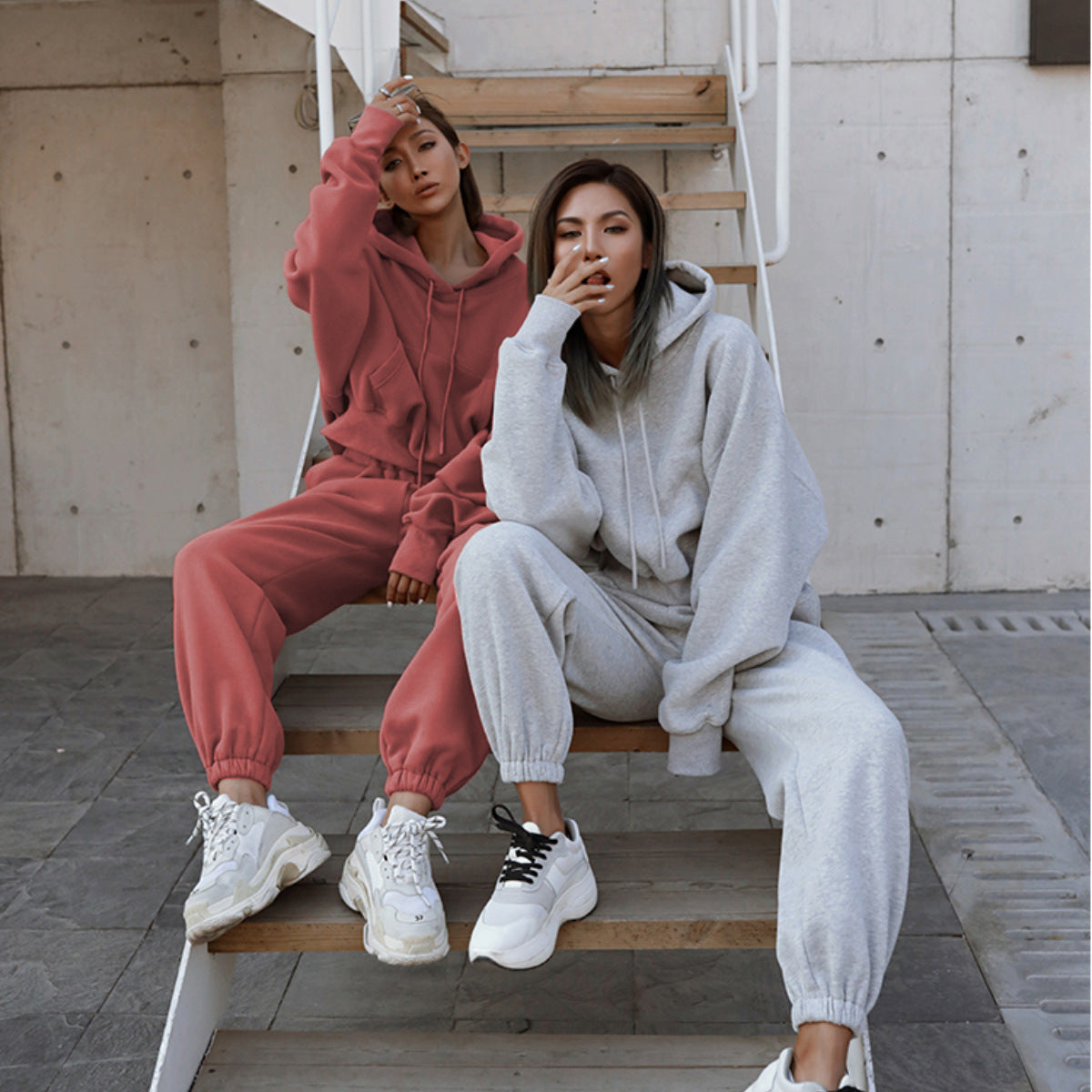 Damen Hoodie Jogginganzug Elastischer Bund