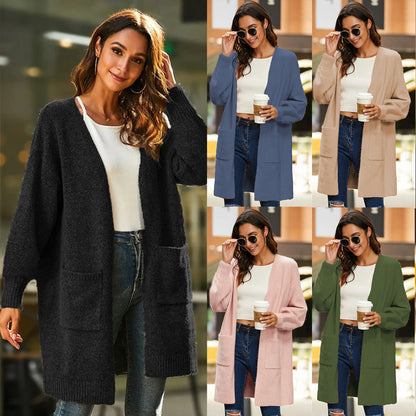 Damen Cardigan Grobstrick Weite Ärmel Tiefen Taschen Norvielle - Norvielle