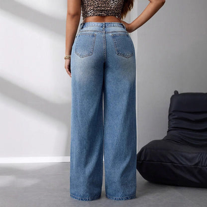 Damen High-Waist Jeans Weit Vintage-Stil