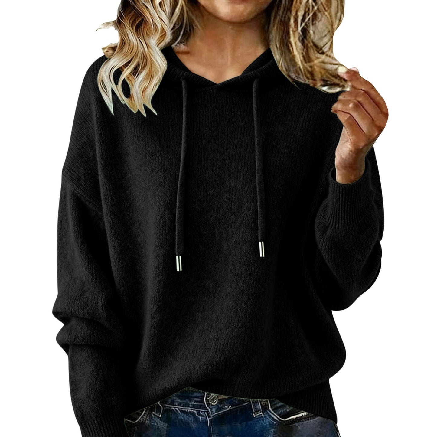 Damen Oversized Kapuzenpullover Texturiert Kordelzug Beige