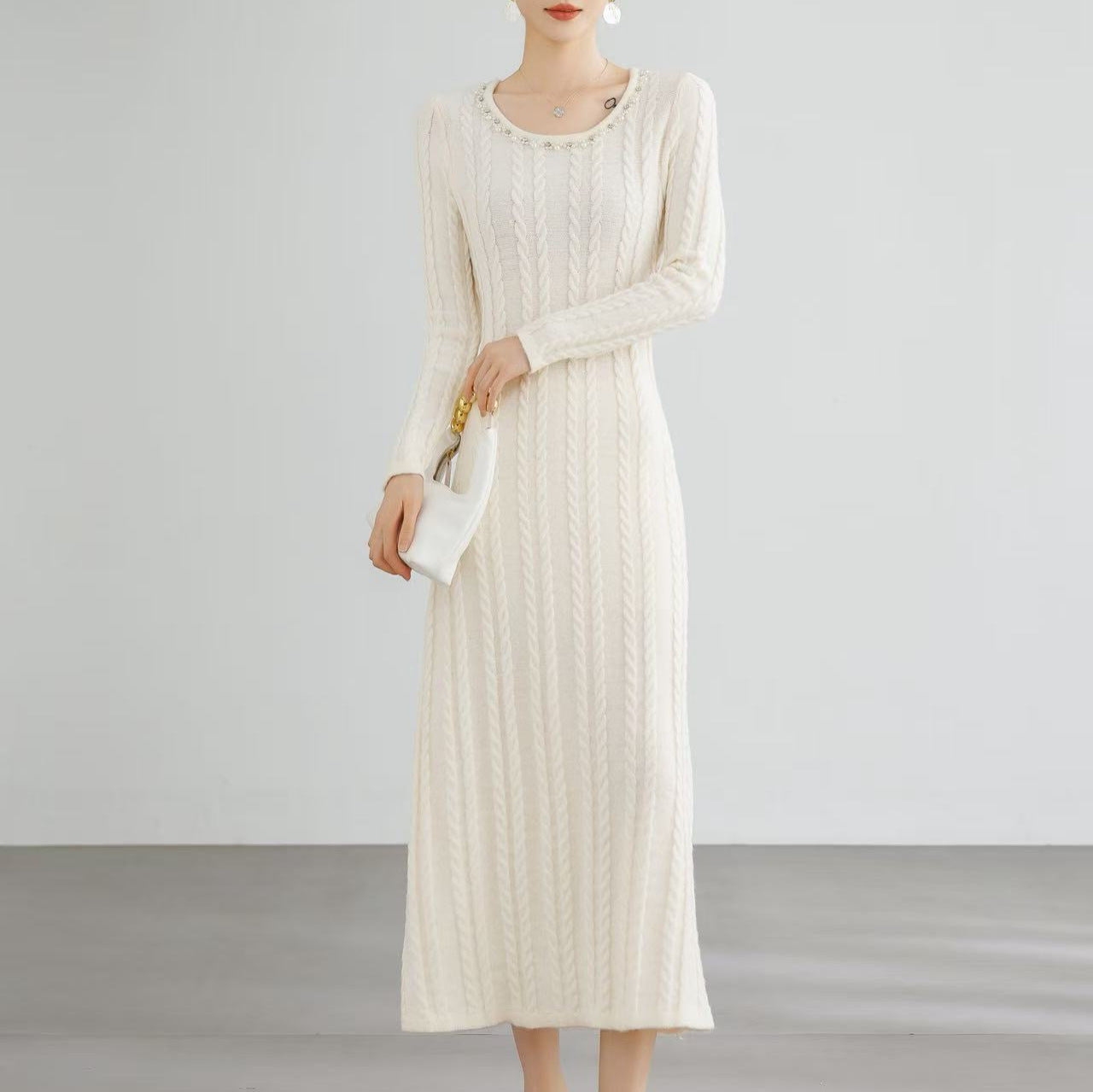 Damen Strickkleid Zopfmuster Dekorativ Norvielle