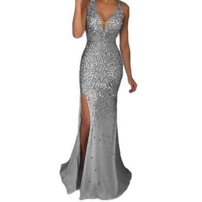 Damen Abendkleid Glitzernd Tiefes Dekolleté Figurbetonter Schnitt