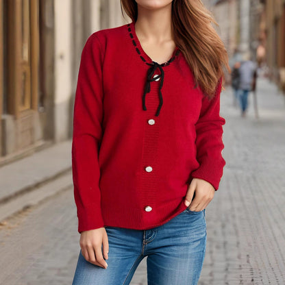 Damen Strickjacke Dekorative Knöpfe Kordelzug Norvielle