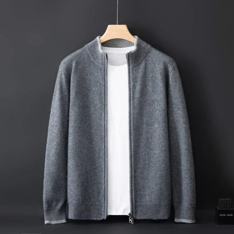 Herren Strickjacke Reißverschluss Bequem Grau