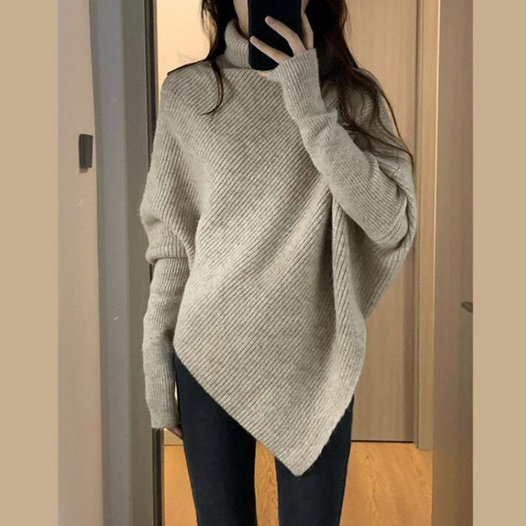 Damen Strickpullover Oversized Asymmetrisch Rippstruktur Beige