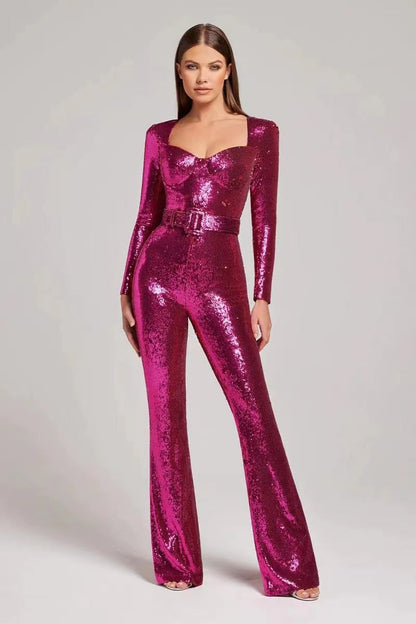 Damen Einteiler Outfit Glitzernd Tailliert