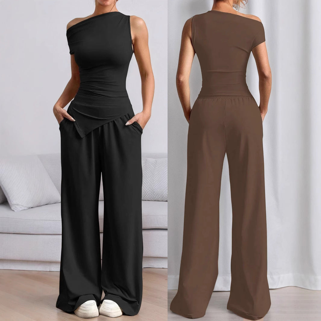 Damen Jumpsuit Asymmetrisch Mit Taschen Schwarz - Norvielle