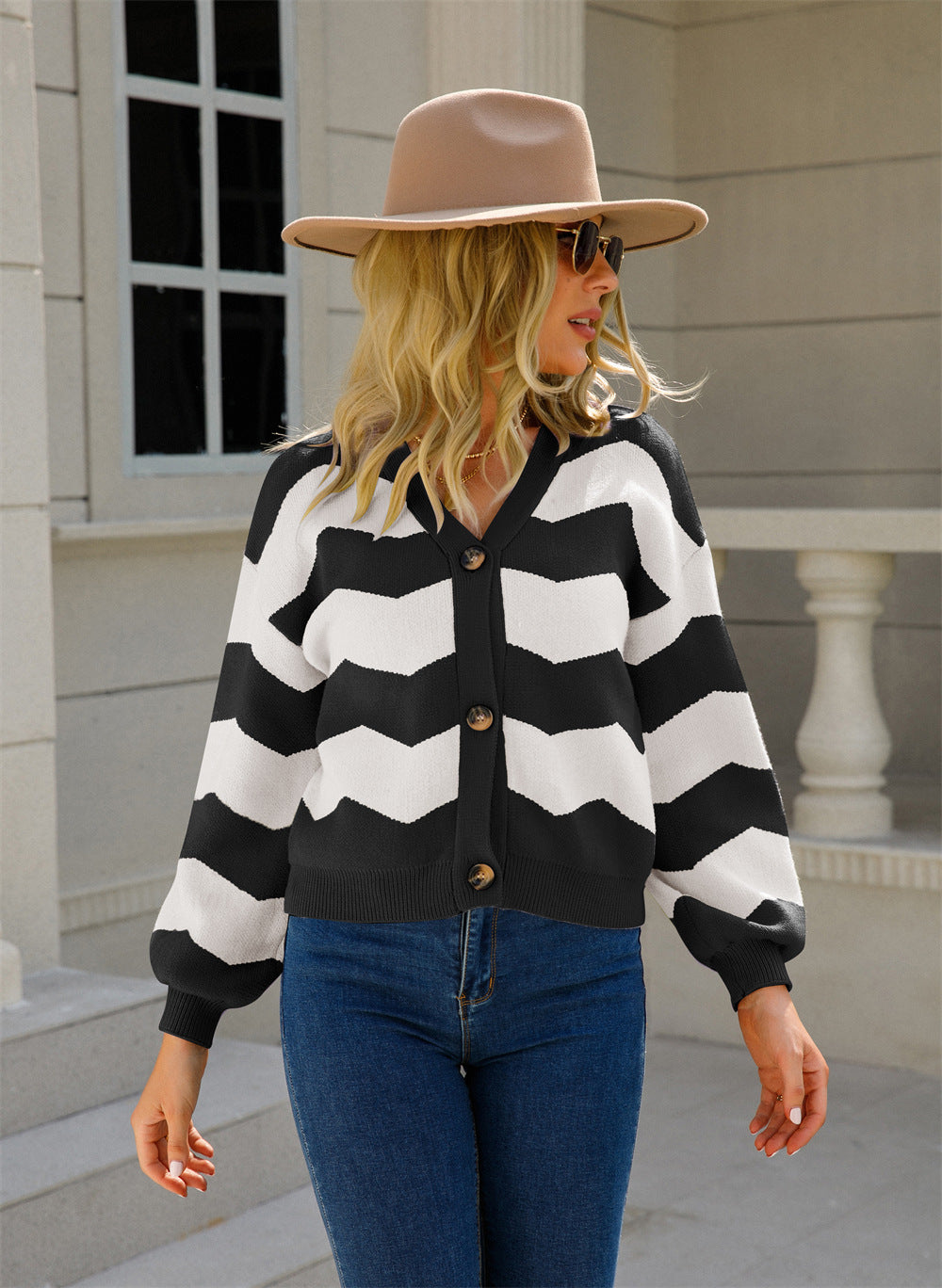 Damen Strickjacke Chevron-Muster Norvielle
