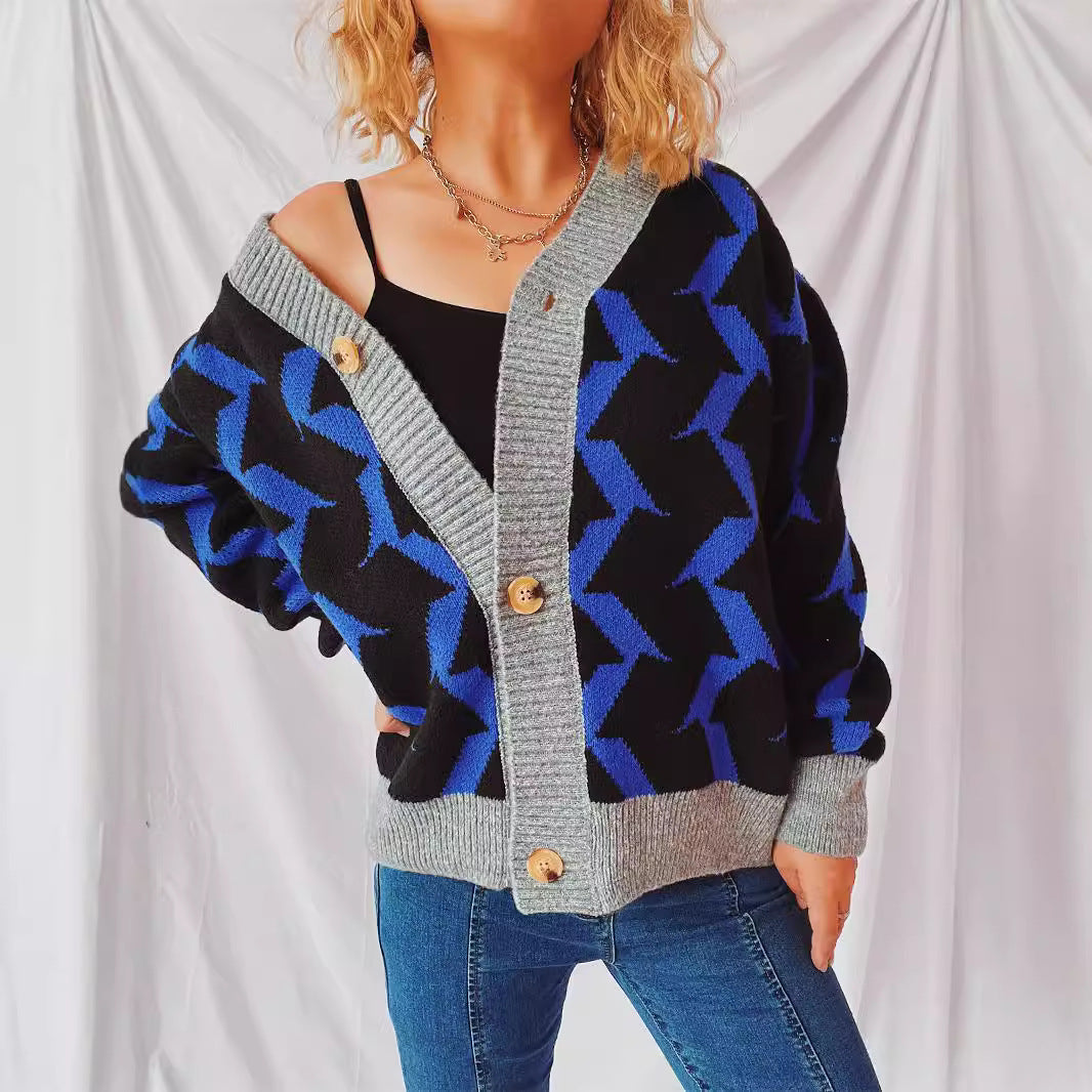 Damen Strickjacke Geometrisches Muster Norvielle
