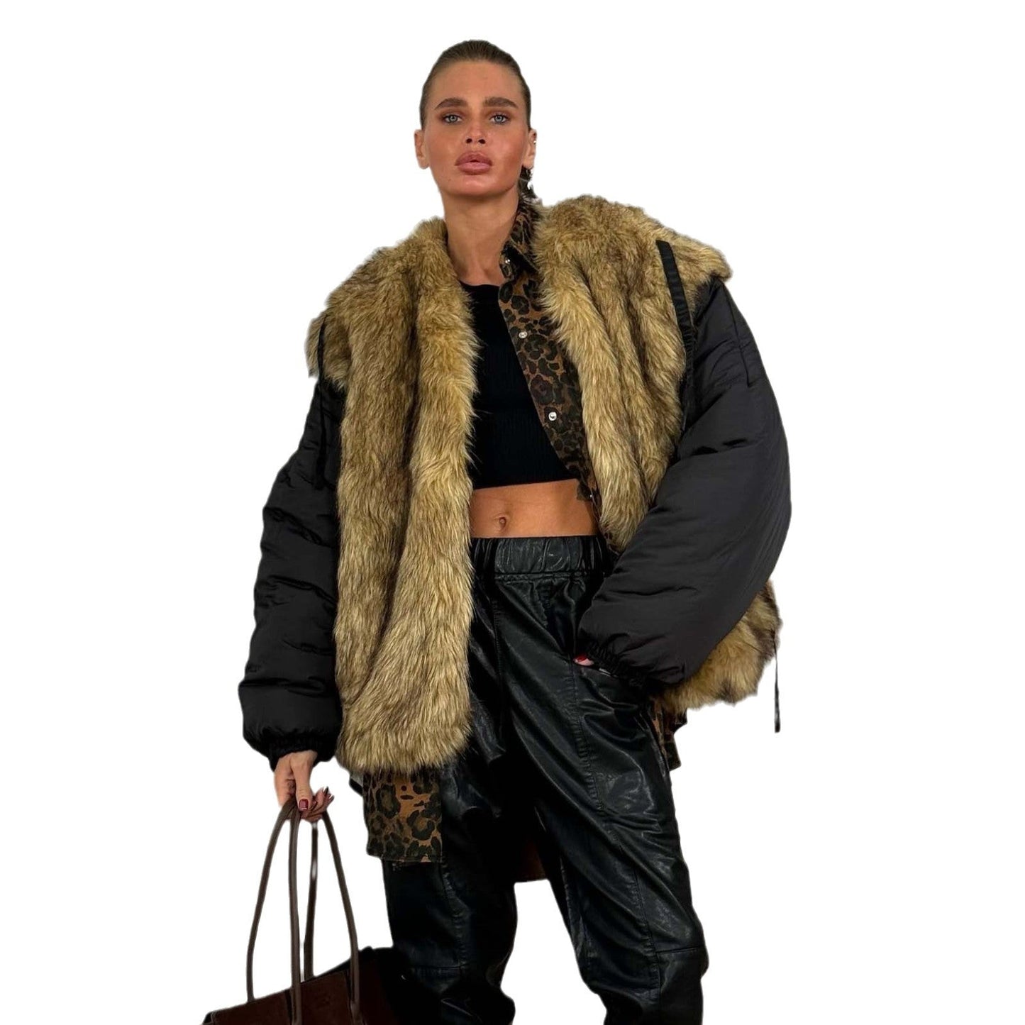 Damen Modische Jacke Kunstfellkragen Norvielle