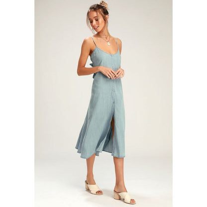 Damen Midi-Kleid mit Knöpfen und Spagettiträgern Norvielle