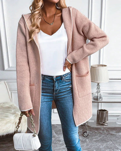Damen Strickmantel mit Kapuze und Taschen