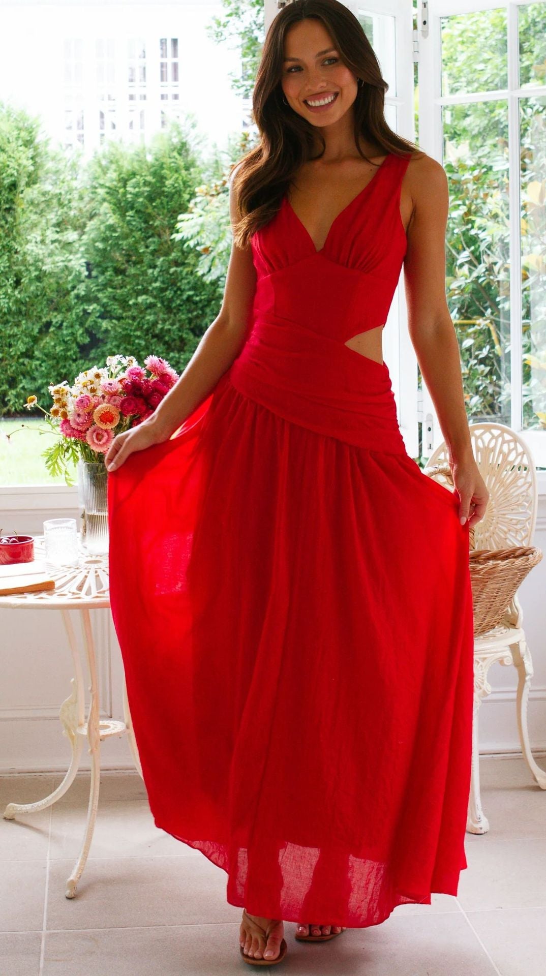 Damen Maxikleid Cut-Out-Details Fließender Rock Norvielle