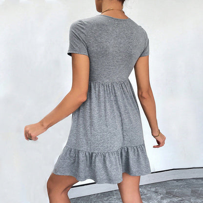 Damen Kurzarm-Kleid mit Knöpfen und Rüschensaum Norvielle